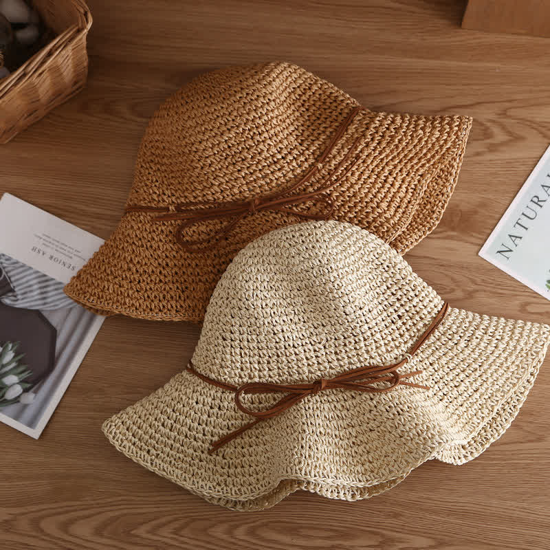 Sombrero de paja plegable de ala ancha elegante para verano para mujer