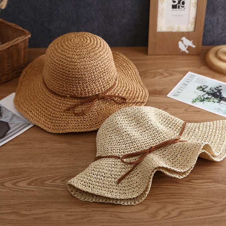 Sombrero de paja plegable de ala ancha elegante para verano para mujer