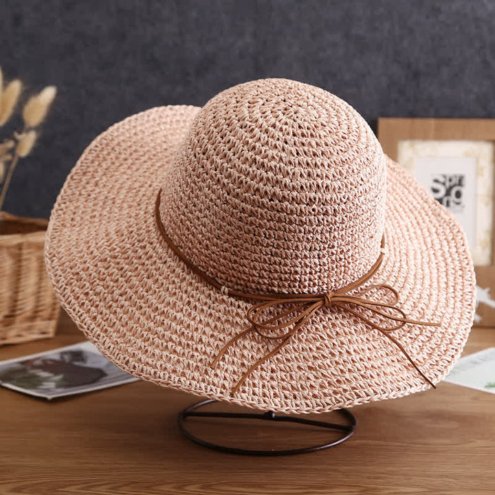 Sombrero de paja plegable de ala ancha elegante para verano para mujer