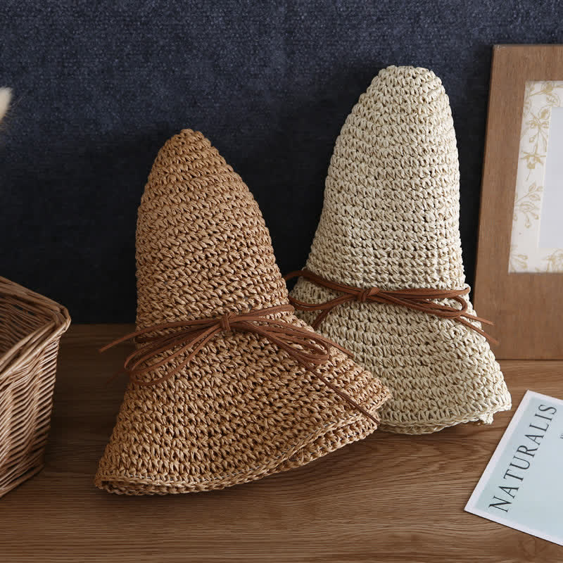 Sombrero de paja plegable de ala ancha elegante para verano para mujer