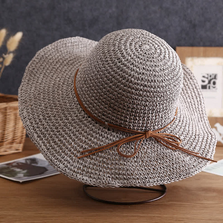 Sombrero de paja plegable de ala ancha elegante para verano para mujer