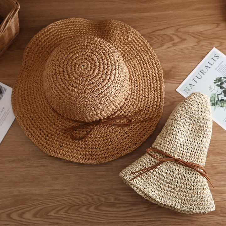 Sombrero de paja plegable de ala ancha elegante para verano para mujer