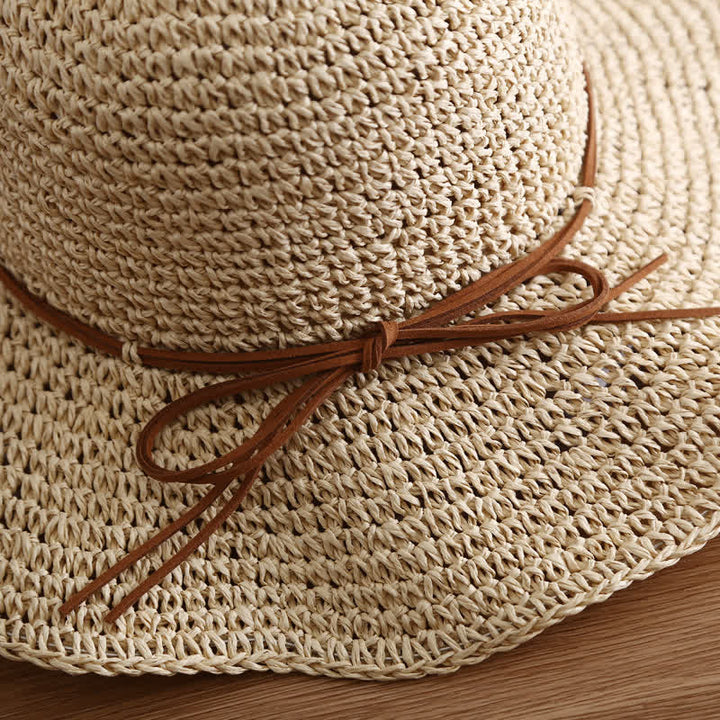 Sombrero de paja plegable de ala ancha elegante para verano para mujer