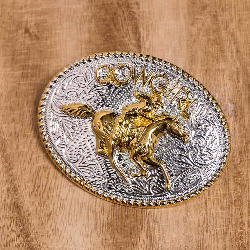 Cinturón de cuero con hebilla para montar a caballo, dorado y plateado, para vaquera