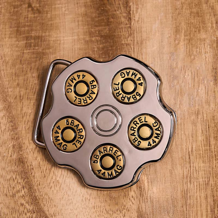Cinturón de cuero con hebilla de vaquero occidental, hecho a mano, con rueda de bala 3D