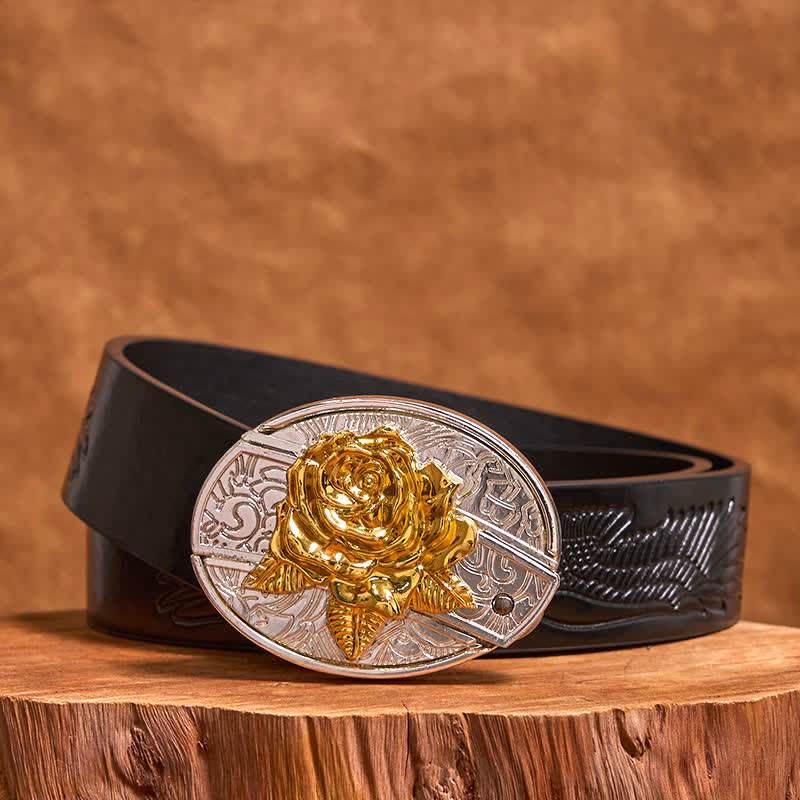 Cinturón de cuero con navaja plegable oculta para hombre, hecho a mano, en oro y plata (Preventa)