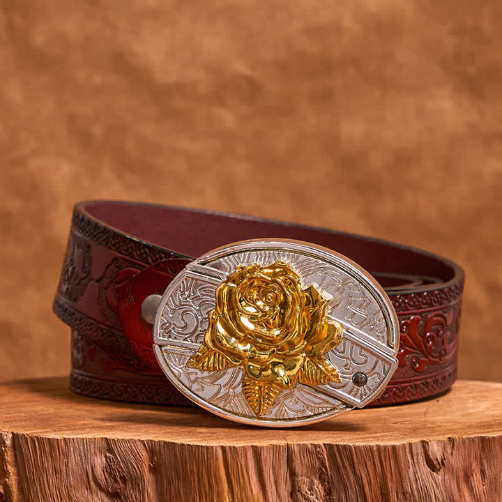 Cinturón de cuero con navaja plegable oculta para hombre, hecho a mano, en oro y plata (Preventa)