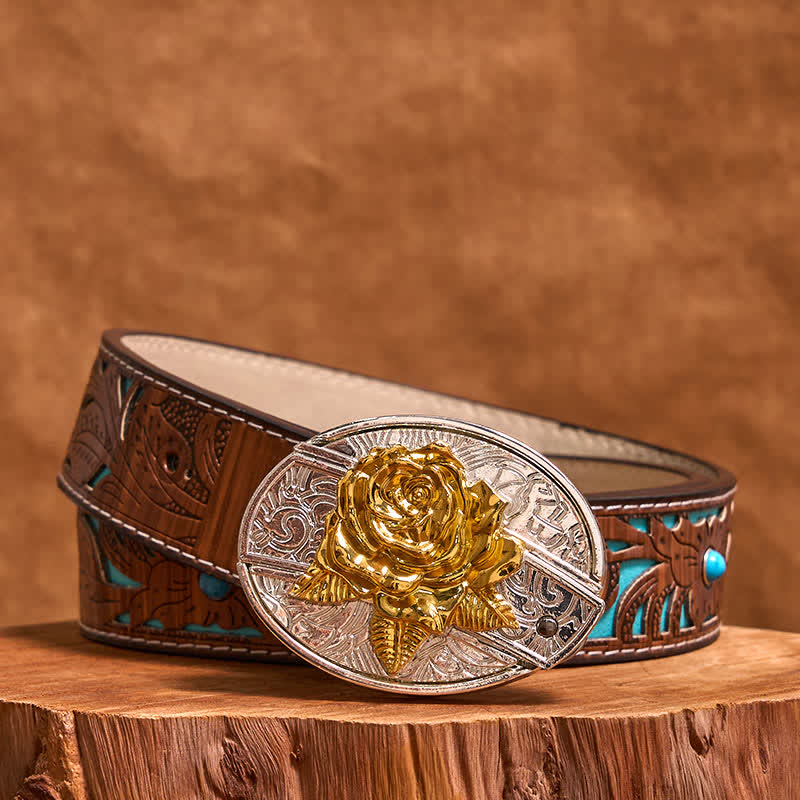 Cinturón de cuero con navaja plegable oculta para hombre, hecho a mano, en oro y plata (Preventa)
