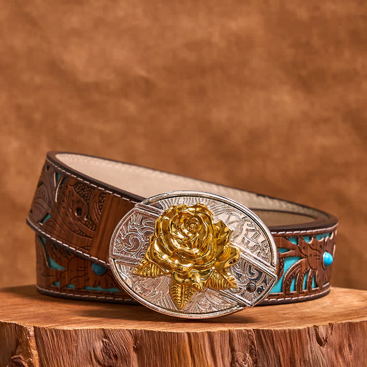 Cinturón de cuero con navaja plegable oculta para hombre, hecho a mano, en oro y plata (Preventa)