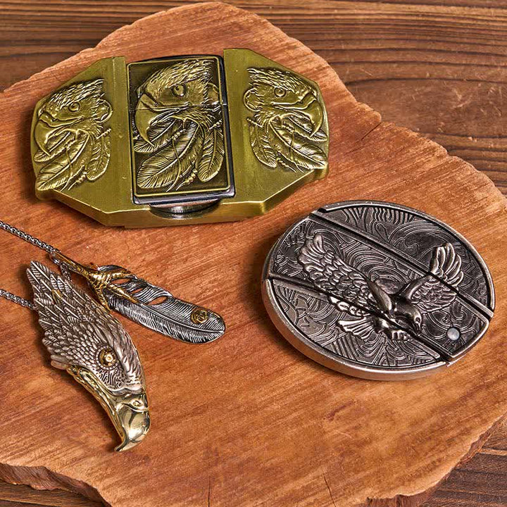 Juego de hebilla de cinturón con encendedor y colgante oculto de águila DIY