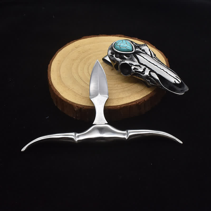 Hebilla de cinturón con colgante multifunción EDC con calavera de cuernos largos turquesa (PREVENTA) - image 1