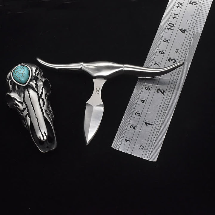 Hebilla de cinturón con colgante de herramienta EDC multifunción con calavera de cuernos largos turquesa - image 3