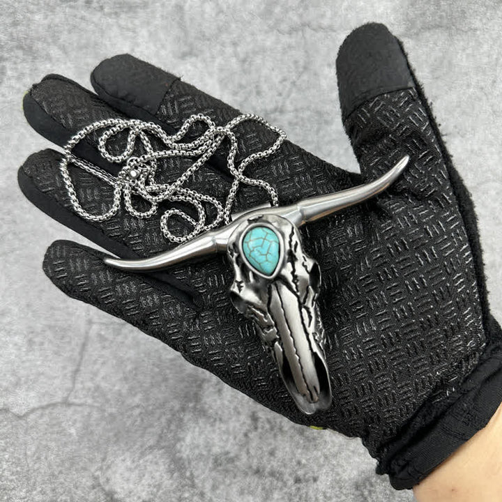 Hebilla de cinturón con colgante de herramienta EDC multifunción con calavera de cuernos largos turquesa