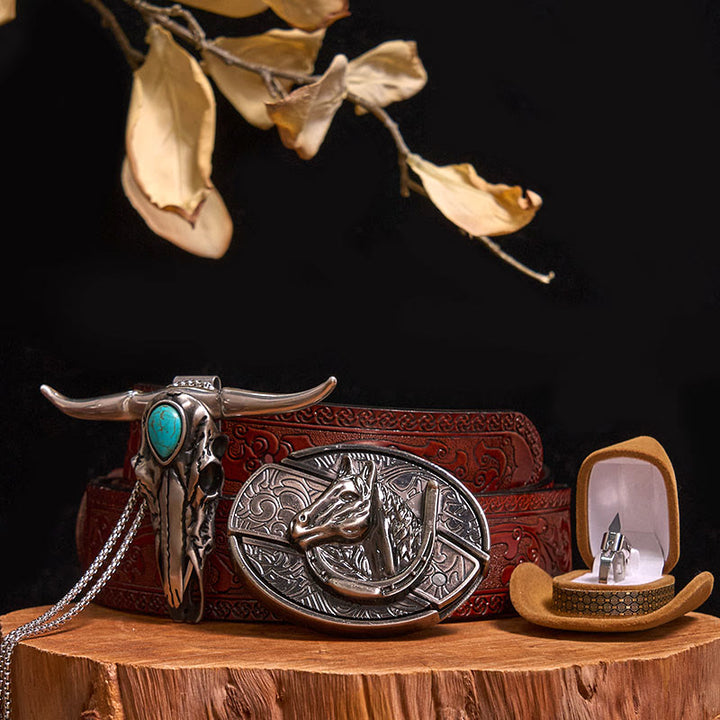Hebilla de cinturón con cuchillo oculto, colgante de toro turquesa, juego de anillos para cuchillos