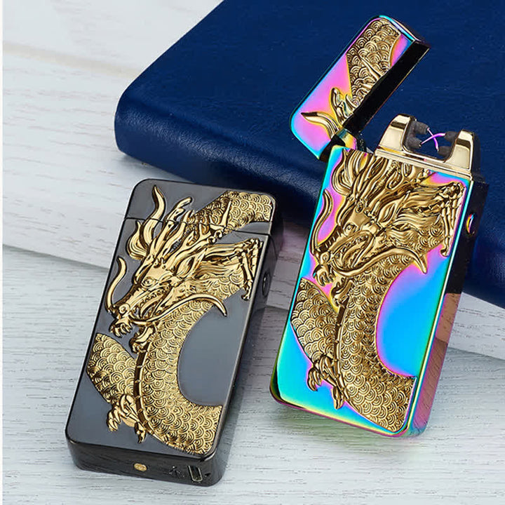 Encendedor electrónico recargable por USB sin llama de doble arco Dragon