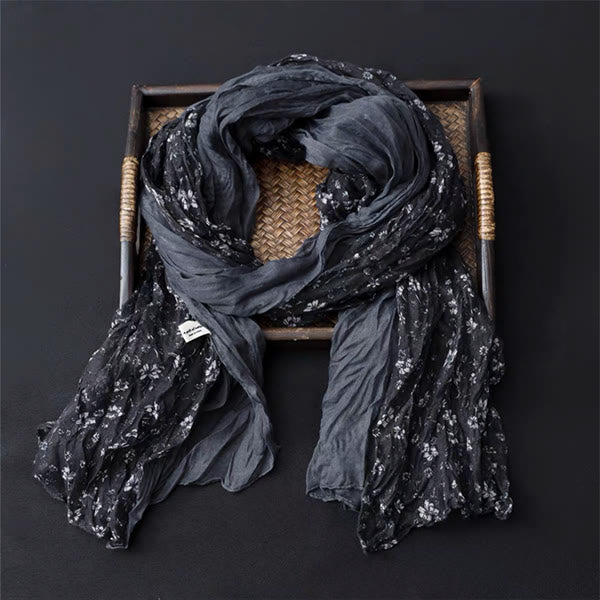 Bufanda fina de algodón y lino con contraste de colores florales de primavera - image 11