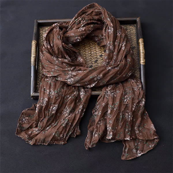 Bufanda fina de algodón y lino con contraste de colores florales de primavera - image 8