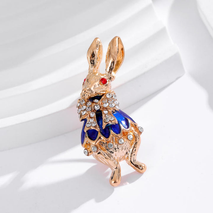 Lindo broche de conejo con diamantes de imitación esmaltados, accesorio para camisa