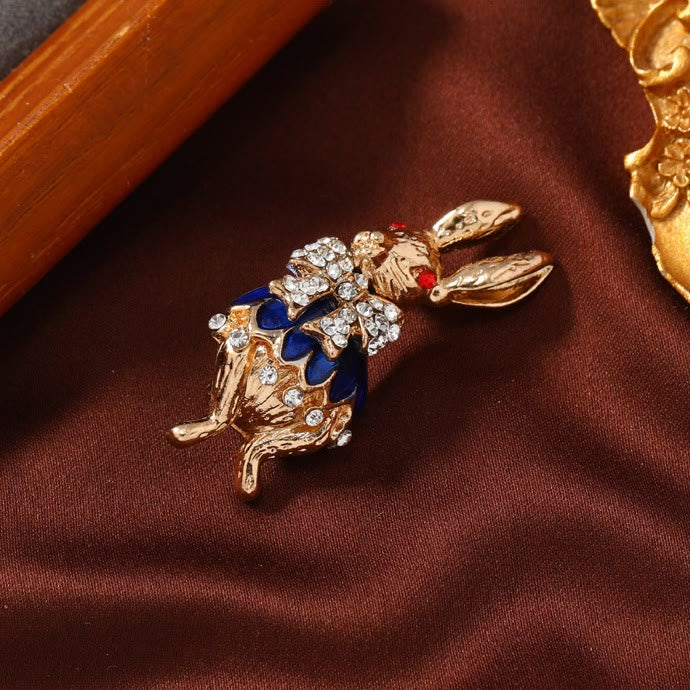 Lindo broche de conejo con diamantes de imitación esmaltados, accesorio para camisa
