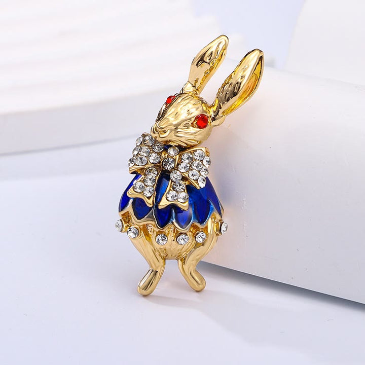 Lindo broche de conejo con diamantes de imitación esmaltados, accesorio para camisa