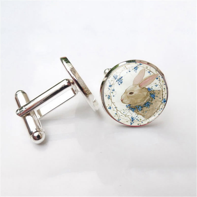 Juego de gemelos con tapas de botones con gemas del tiempo y conejito para hombre, 1 par