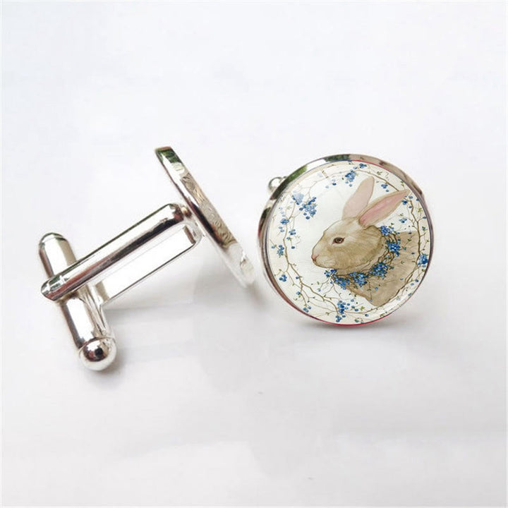 Juego de gemelos con tapas de botones con gemas del tiempo y conejito para hombre, 1 par