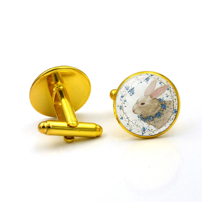 Juego de gemelos con tapas de botones con gemas del tiempo y conejito para hombre, 1 par
