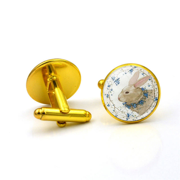 Juego de gemelos con tapas de botones con gemas del tiempo y conejito para hombre, 1 par