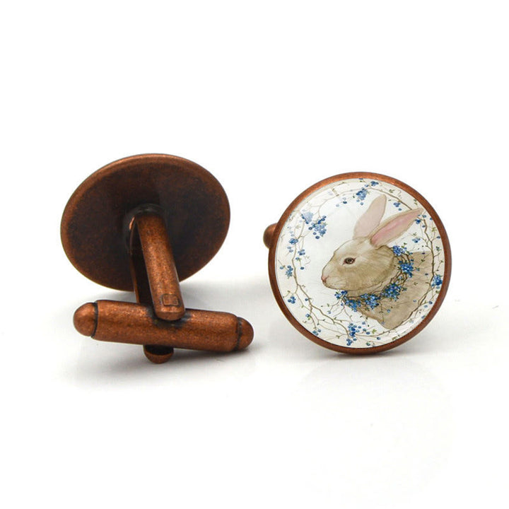 Juego de gemelos con tapas de botones con gemas del tiempo y conejito para hombre, 1 par - Cobre rojo - image 6