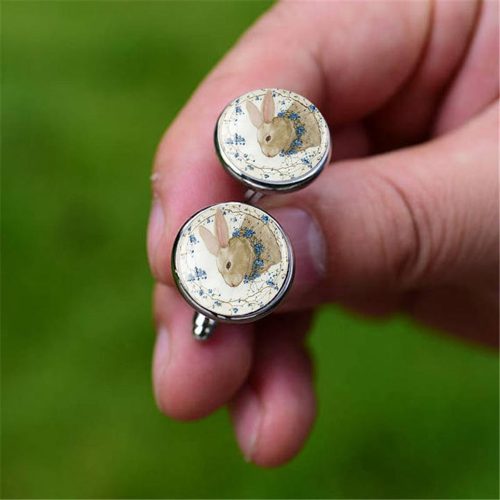 Juego de gemelos con tapas de botones con gemas del tiempo y conejito para hombre, 1 par