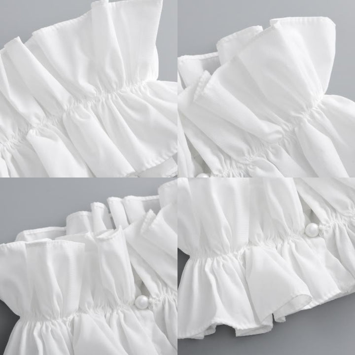 Camisa con cuello alto, fruncido y pliegues y cuello falso desmontable