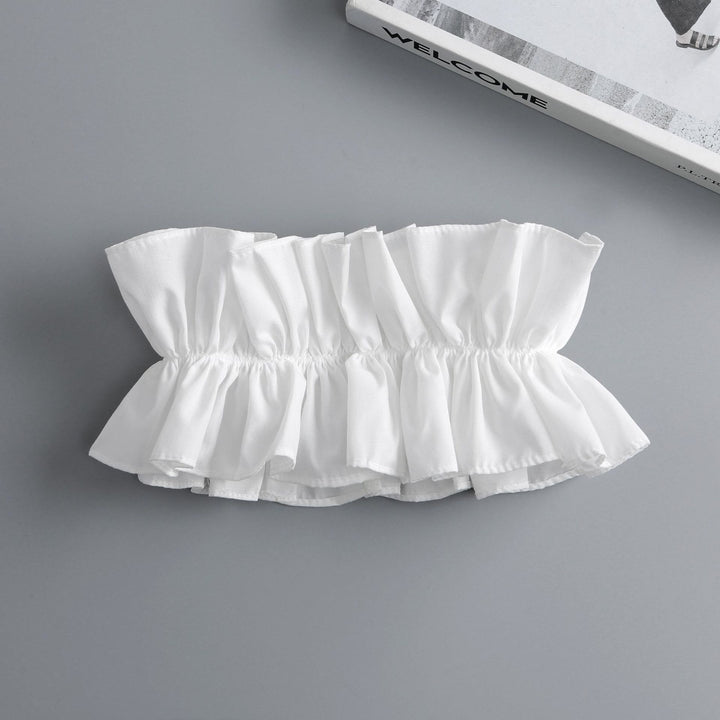 Camisa con cuello alto, fruncido y pliegues y cuello falso desmontable