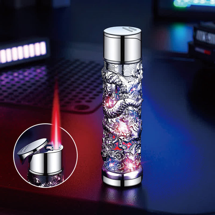 Encendedor de butano recargable cilíndrico con flash LED de Dragon Creative