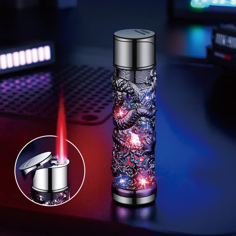 Encendedor de butano recargable cilíndrico con flash LED de Dragon Creative