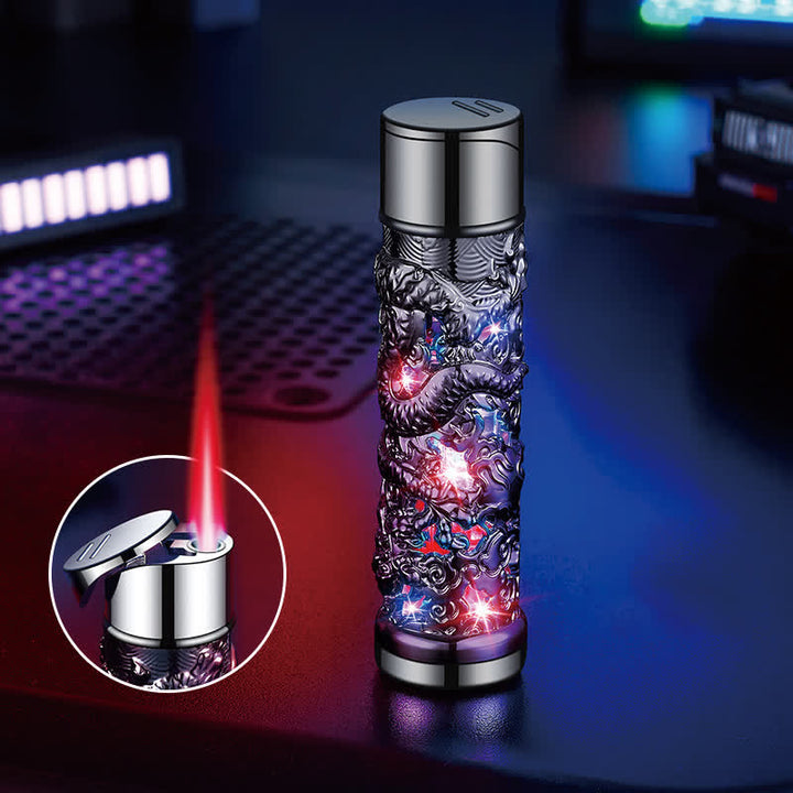 Encendedor de butano recargable cilíndrico con flash LED de Dragon Creative