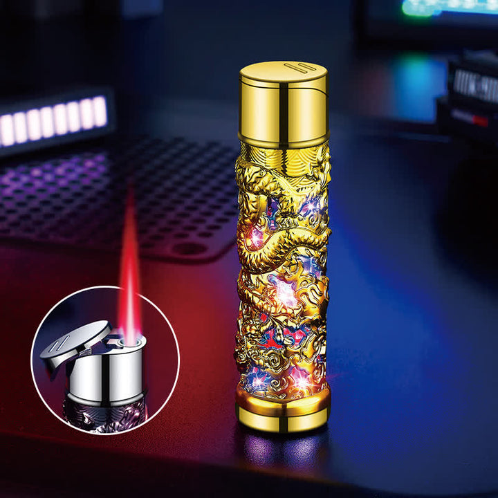 Encendedor de butano recargable cilíndrico con flash LED de Dragon Creative