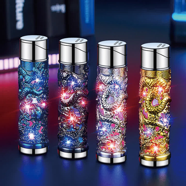 Encendedor de butano recargable cilíndrico con flash LED de Dragon Creative