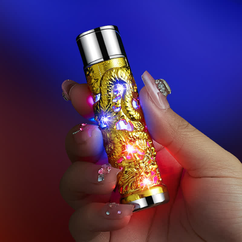 Encendedor de butano recargable cilíndrico con flash LED de Dragon Creative