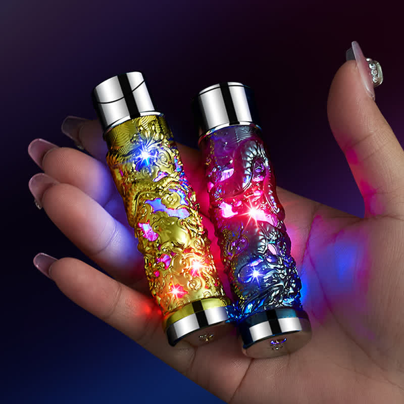 Encendedor de butano recargable cilíndrico con flash LED de Dragon Creative