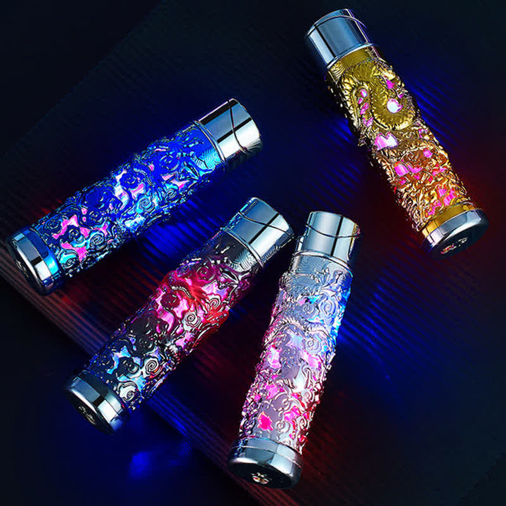 Encendedor de butano recargable cilíndrico con flash LED de Dragon Creative