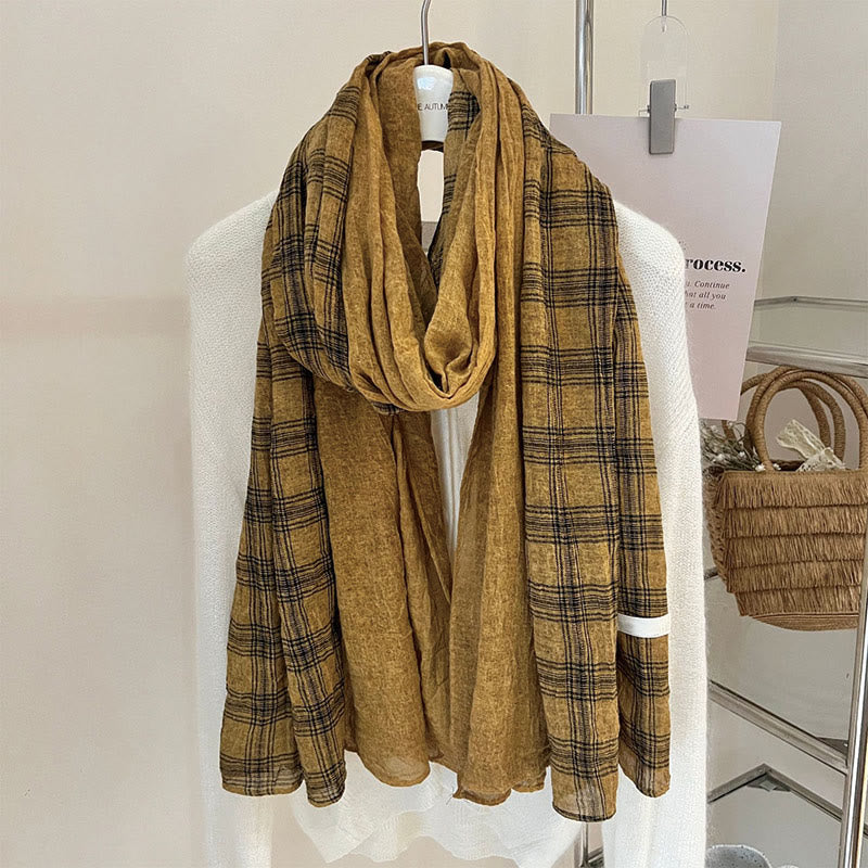 Bufanda fina de cuadros con empalmes de lino suave para primavera