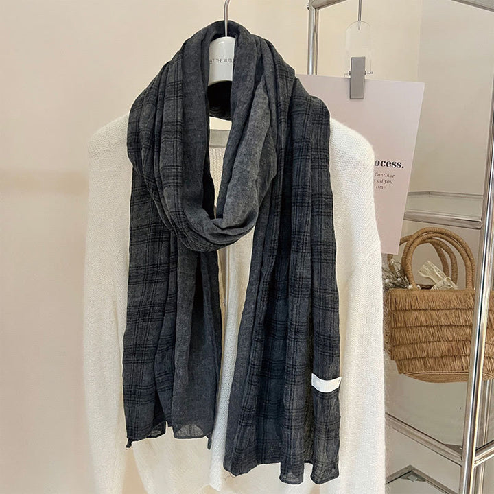 Bufanda fina de cuadros con empalmes de lino suave para primavera