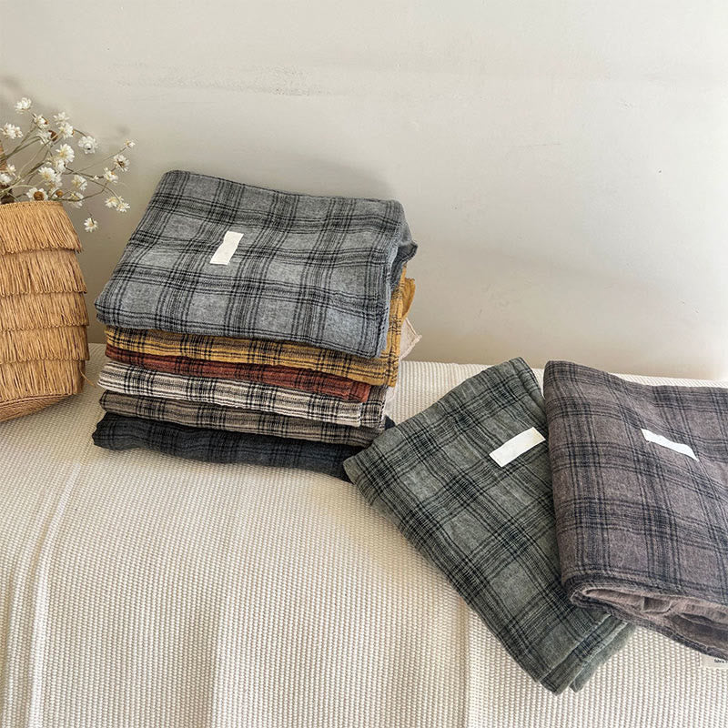 Bufanda fina de cuadros con empalmes de lino suave para primavera