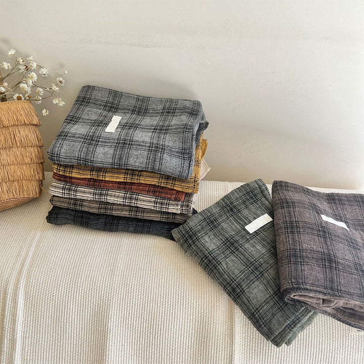 Bufanda fina de cuadros con empalmes de lino suave para primavera