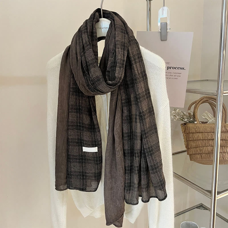 Bufanda fina de cuadros con empalmes de lino suave para primavera