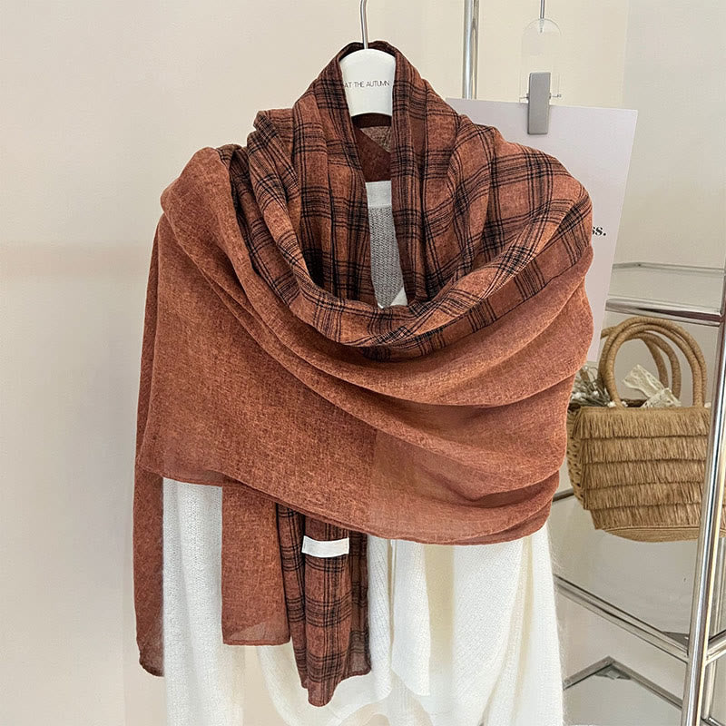 Bufanda fina de cuadros con empalmes de lino suave para primavera