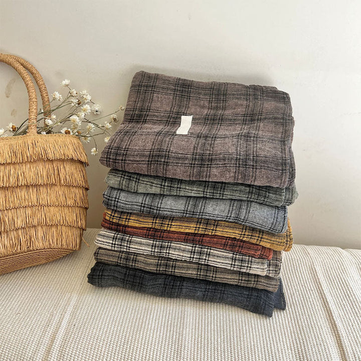 Bufanda fina de cuadros con empalmes de lino suave para primavera