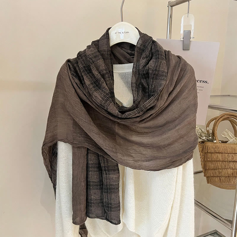 Bufanda fina de cuadros con empalmes de lino suave para primavera