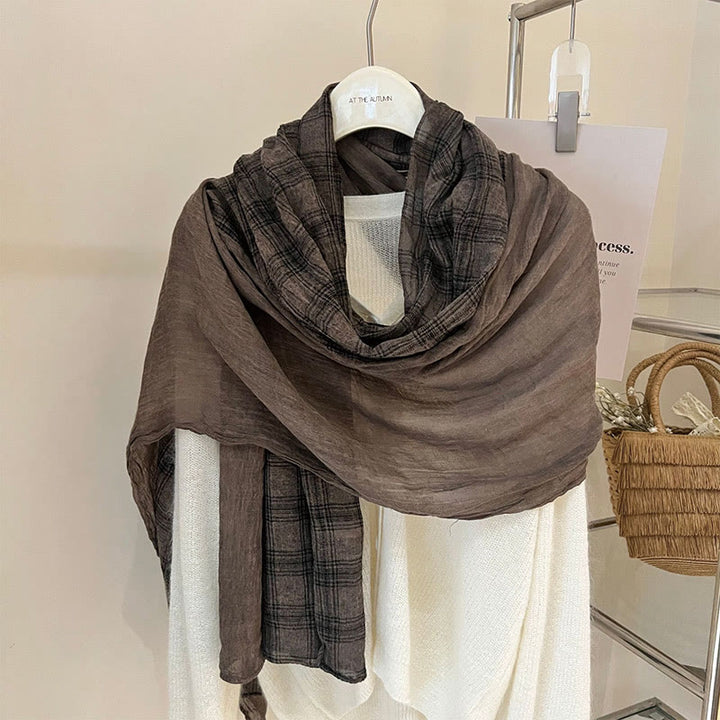Bufanda fina de cuadros con empalmes de lino suave para primavera
