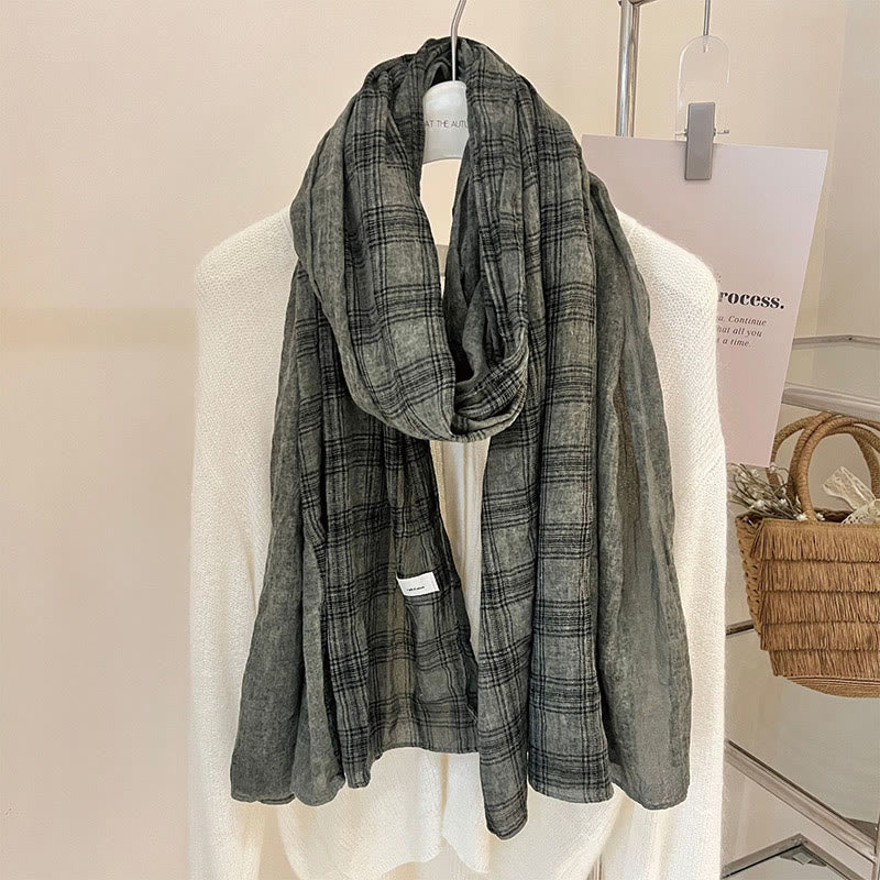 Bufanda fina de cuadros con empalmes de lino suave para primavera